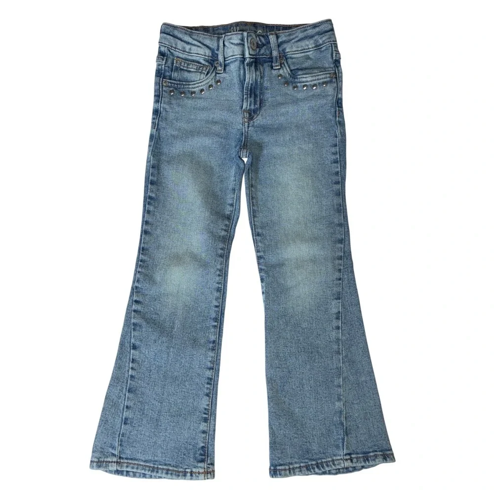 Gap Kids 70s Flare Jeans Light Wash Studded High Rise Boho Size 6